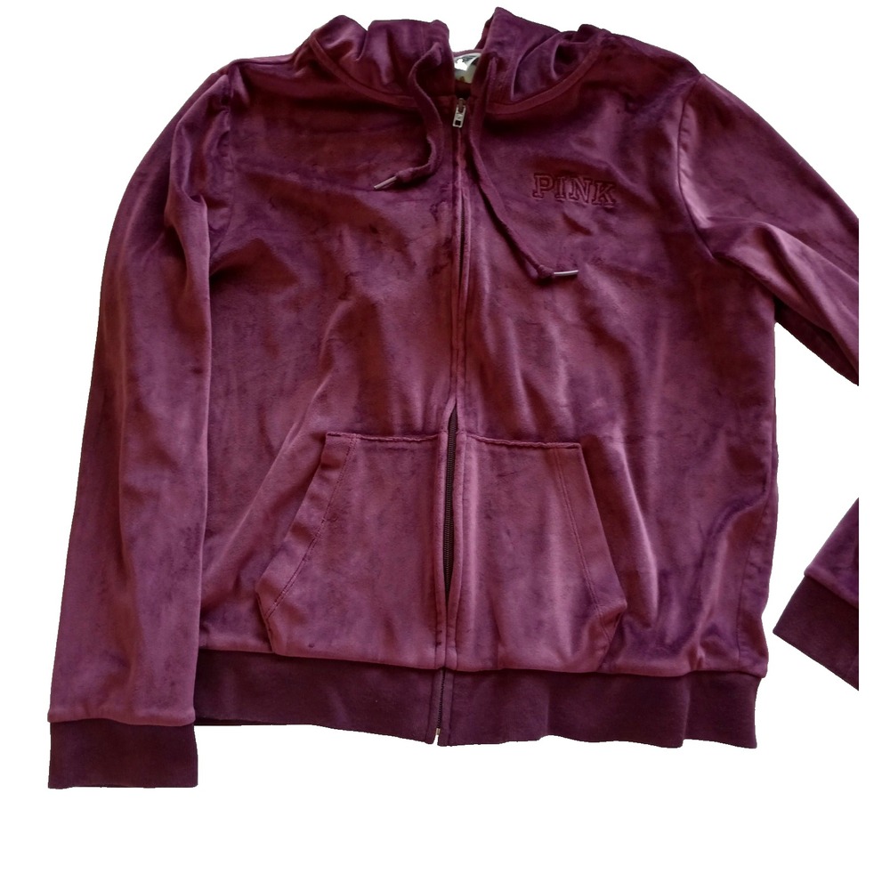 Victoria's Secret PINK Velour Full Zip Jacket Purple Plum Women's Large